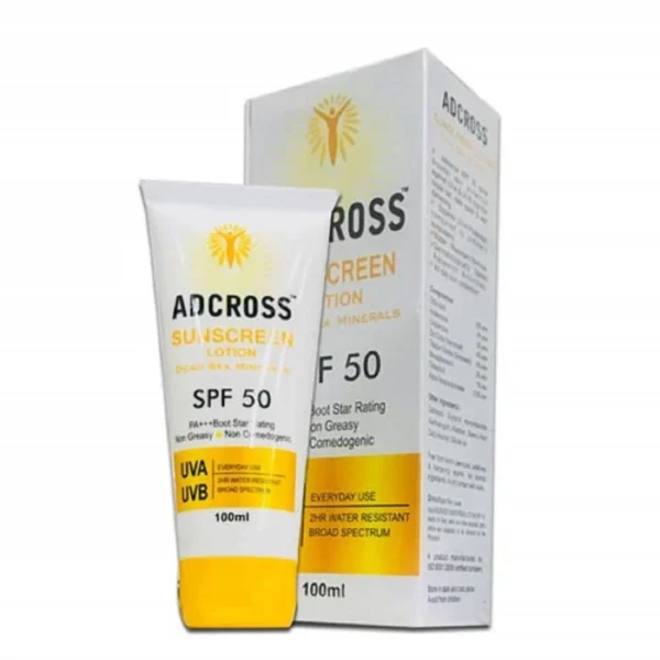 Adcross SPF 50 Sunscreen Lotion PA+++ | Water Resistant & Non-Greasy
